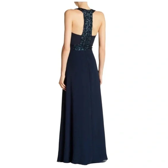 Dress The Population Delani Blue Sequin Trim Gown Maxi Cocktail Dress Women XS - Picture 3 of 13
